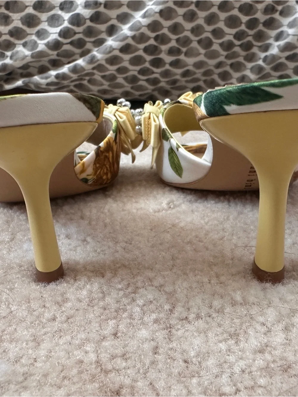 Gianni Bini Lele Embellished Yellow Floral Bow Pearl-Cluster Heels 6 - Picture 3 of 8